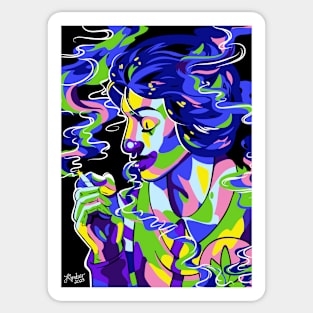 Stoner Clown Black Light Neon Smoking Man Sticker